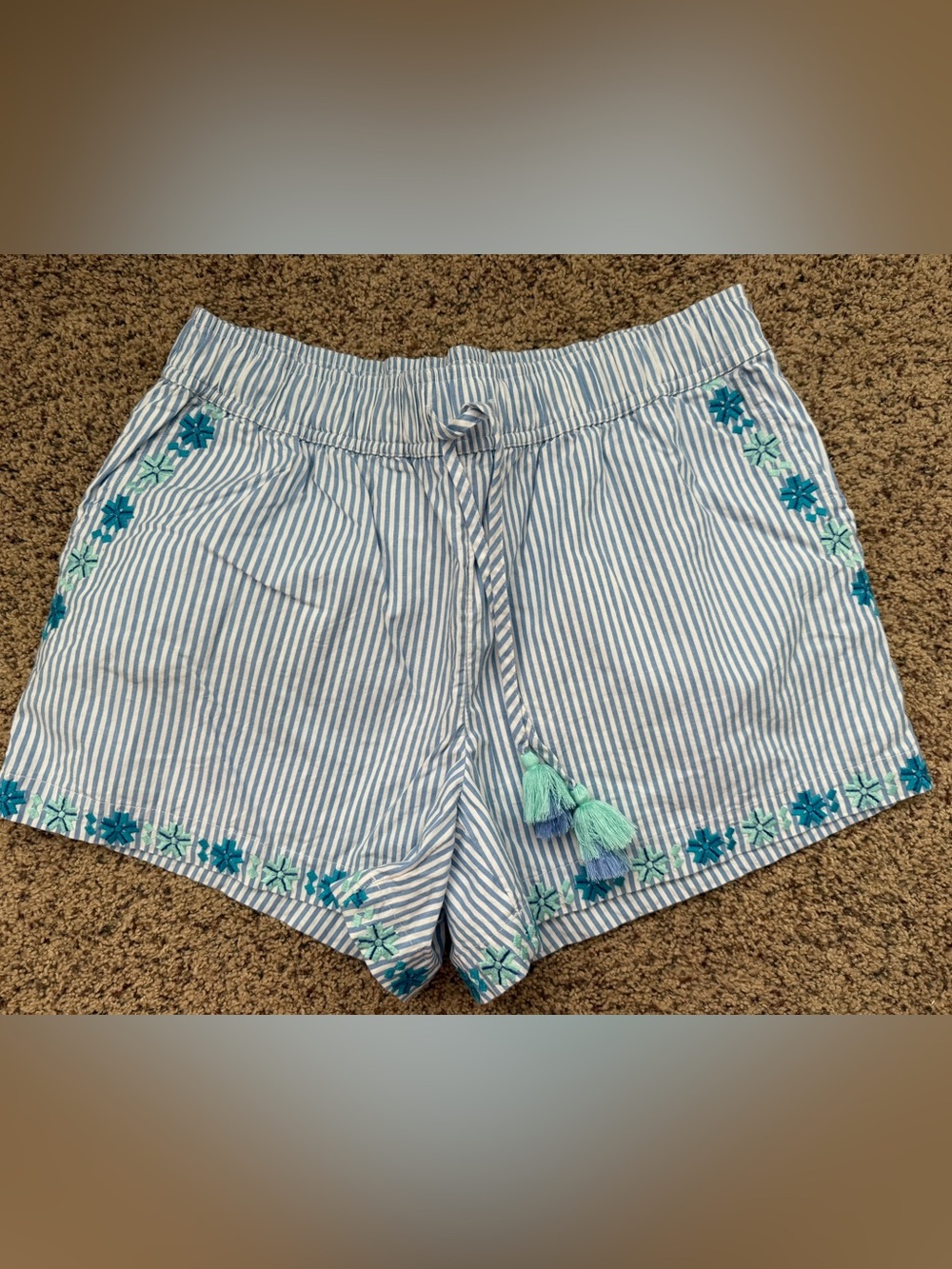 Vineyard Vines Blue & White Striped Embroidered Drawstring Shorts